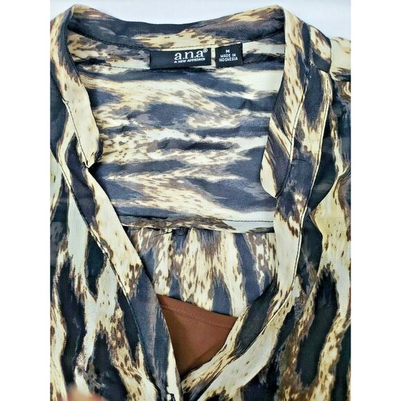 Ana Womens Top Sz M Leopard Animal Print Long Sleeve Blouse Sheer Layered Medium - Picture 2 of 6